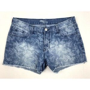 Old Navy Diva Denim Shorts Women 8 Blue White Floral Zipper 5-Pockets Raw Hem